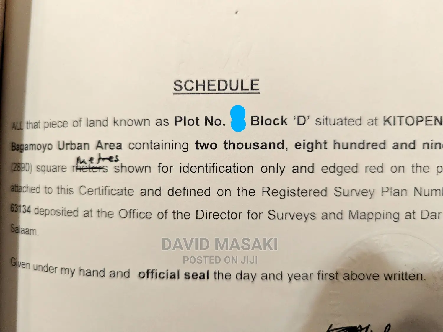 Big Plot 2890 Sq Meters Titled Plot for Sale in Bagamoyo in Bagamoyo