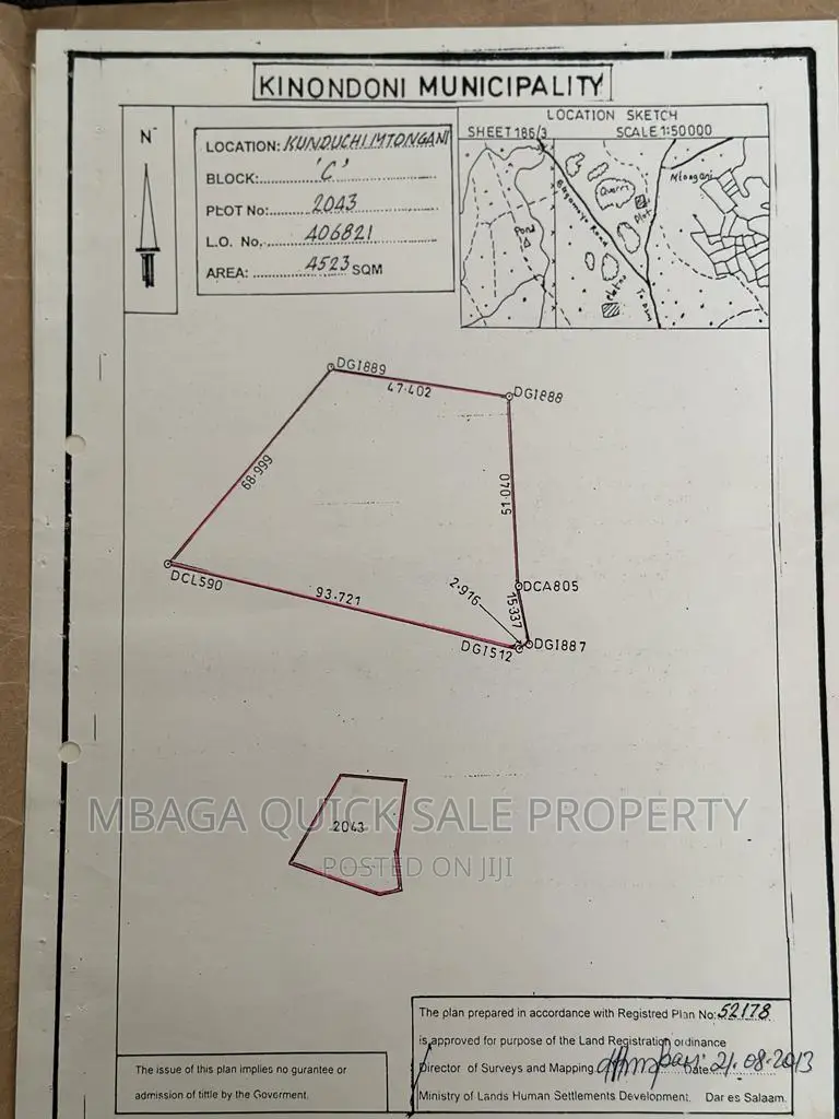 Big Plot for Sale at Kunduchi Mtongani in Kunduchi