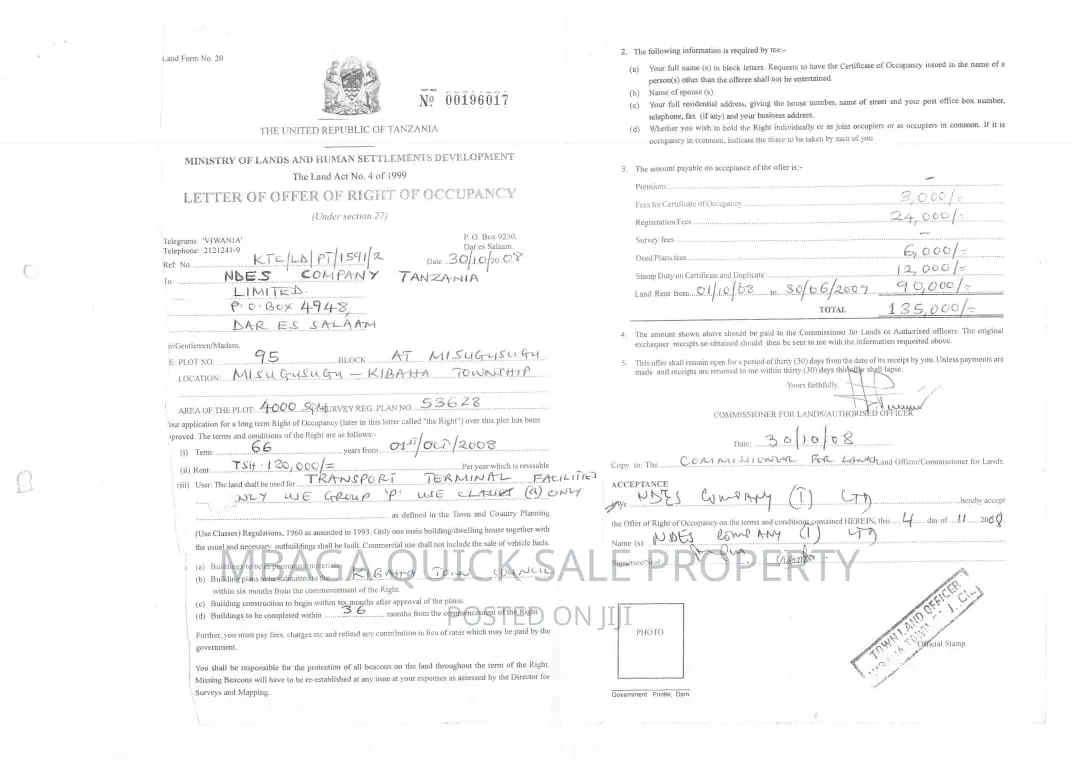 Plot for Petrol Station for Sale at Kibaha Misugusugu in Maili Mmoja