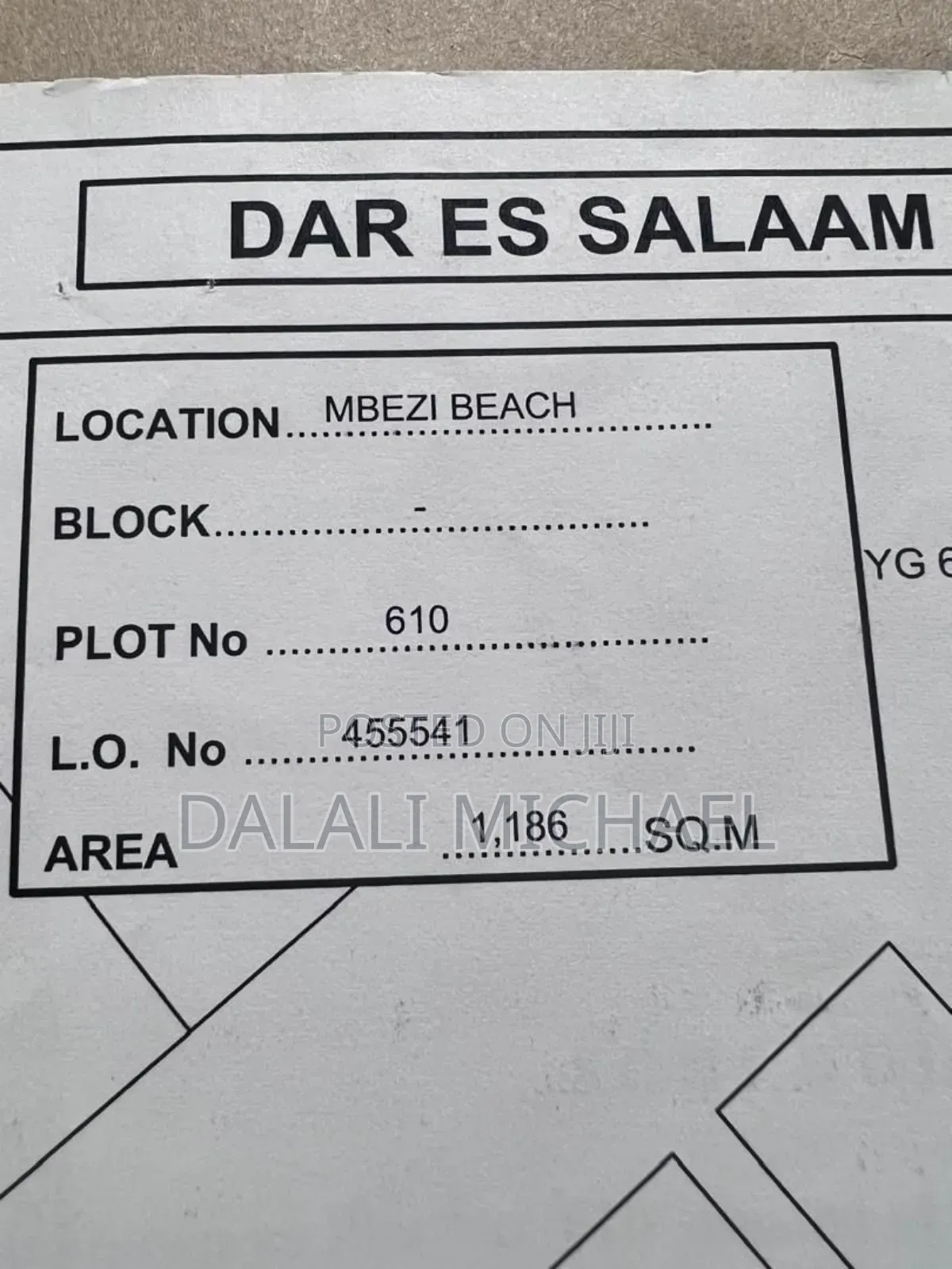 Plot for Sale 1186 SQMS in Mbezi Beach