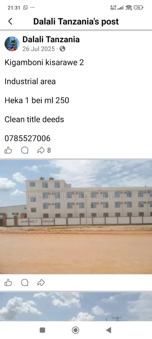 Industrial Plot for Sale at Kigamboni Kisarawe in Kigamboni